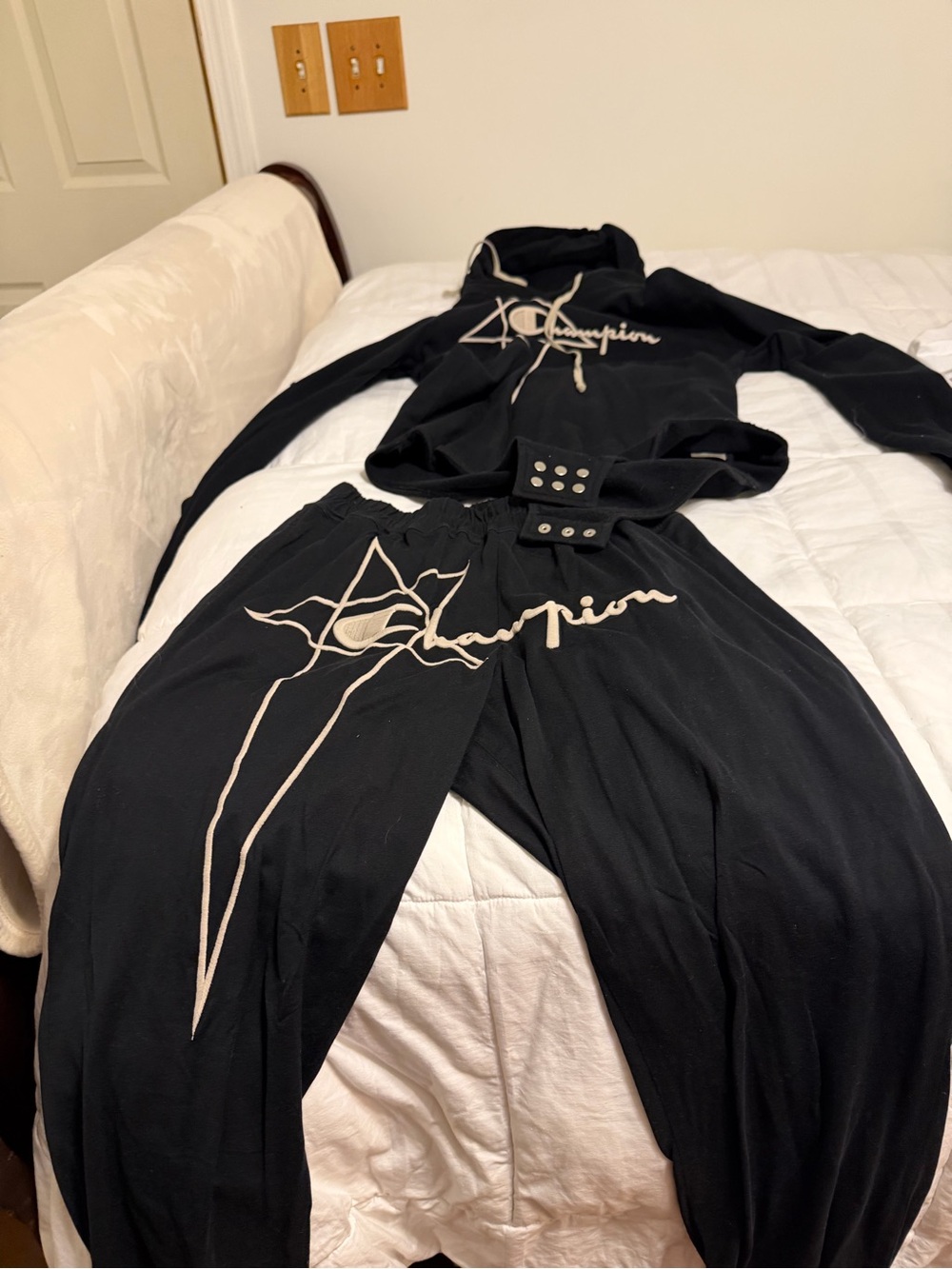 Rick Owens Black Hoodie and Joggers Set with Cream Graphic